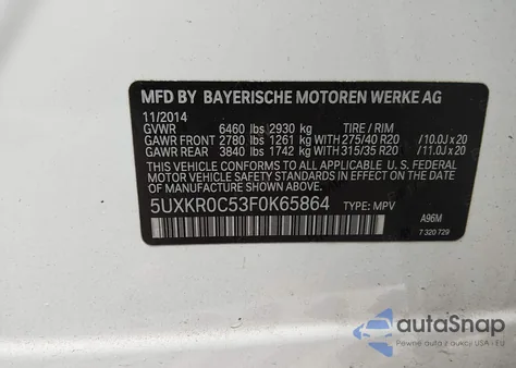 2015 BMW X5 xDrive35I from USA, damaged, VIN 5UXKR0C53F0K65864